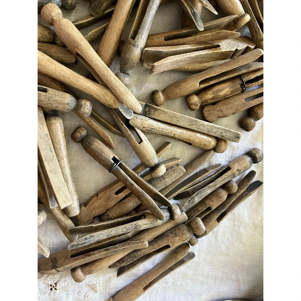 Antique Vintage Wood Clothes Clothing Pins 99 pcs French Country Romantic Decor